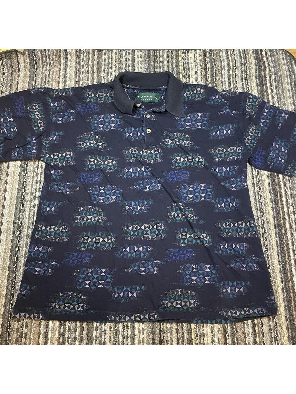 Vintage Tundra Canada Polo Shirt Mens L Retro Multicolor Pattern 90s